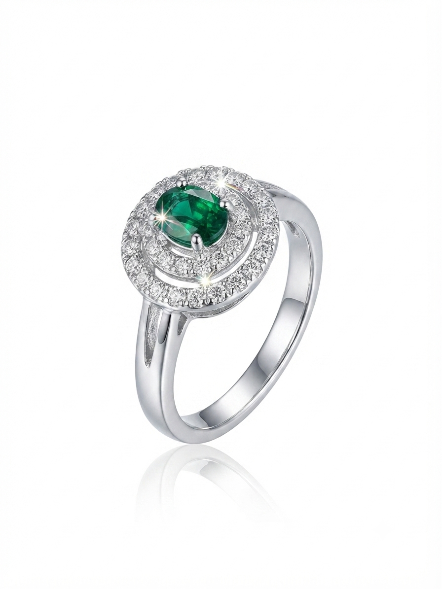 ZARAEL Royal Emerald Halo Ring